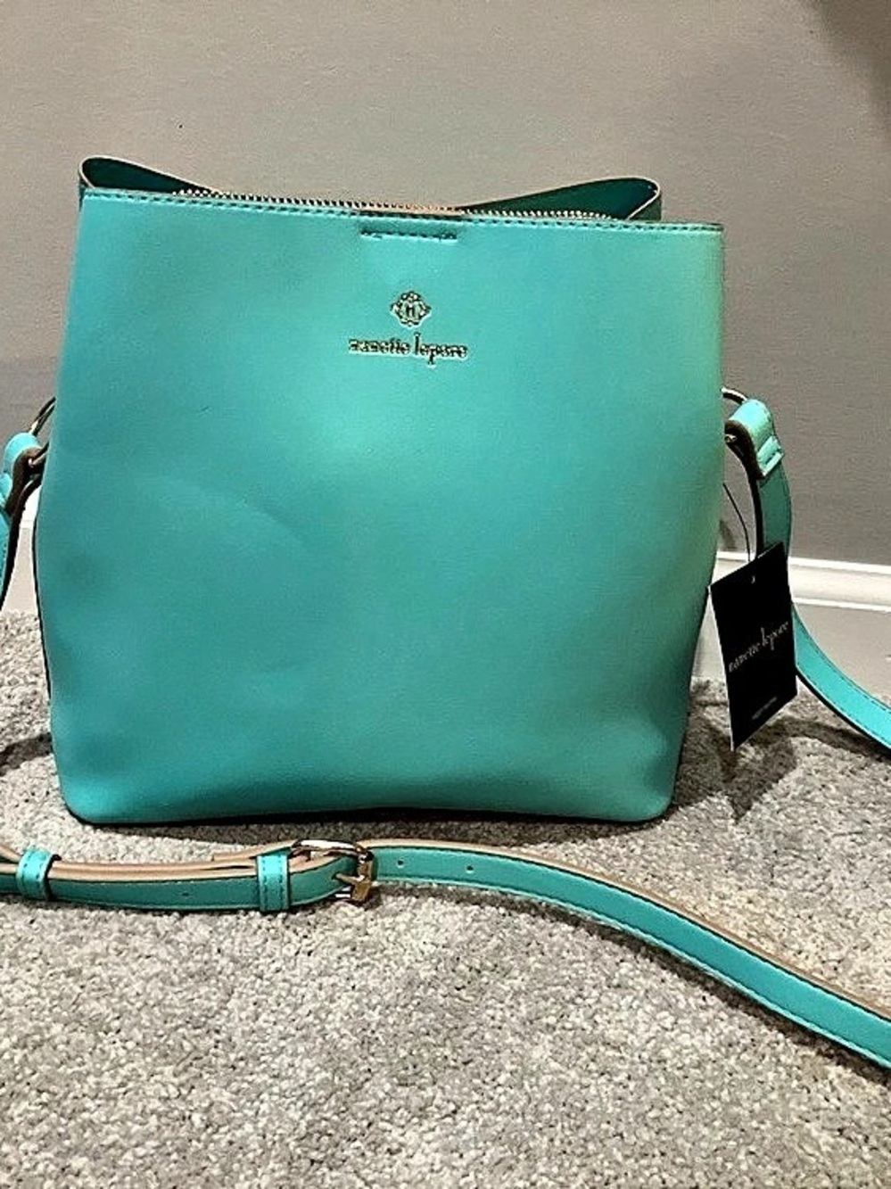 Nanette Lepore Vegan Leather Bucket Bag Turquoise Striped NWT